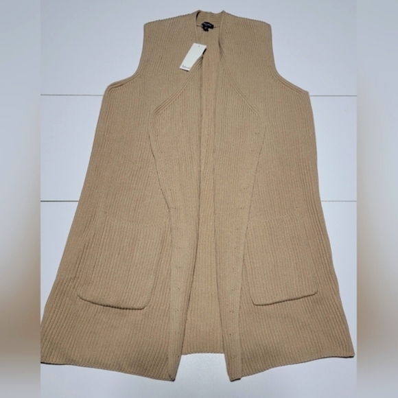 SPLENDID JULIET Sweater Open Front Sleeveless Knit Long Cardigan Tan Small New - Picture 2 of 11